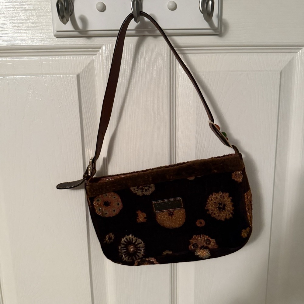 Longchamp Small Brown Velvet Shearling Floral Shoulder Bag Purse Handbag - Picture 12 of 12